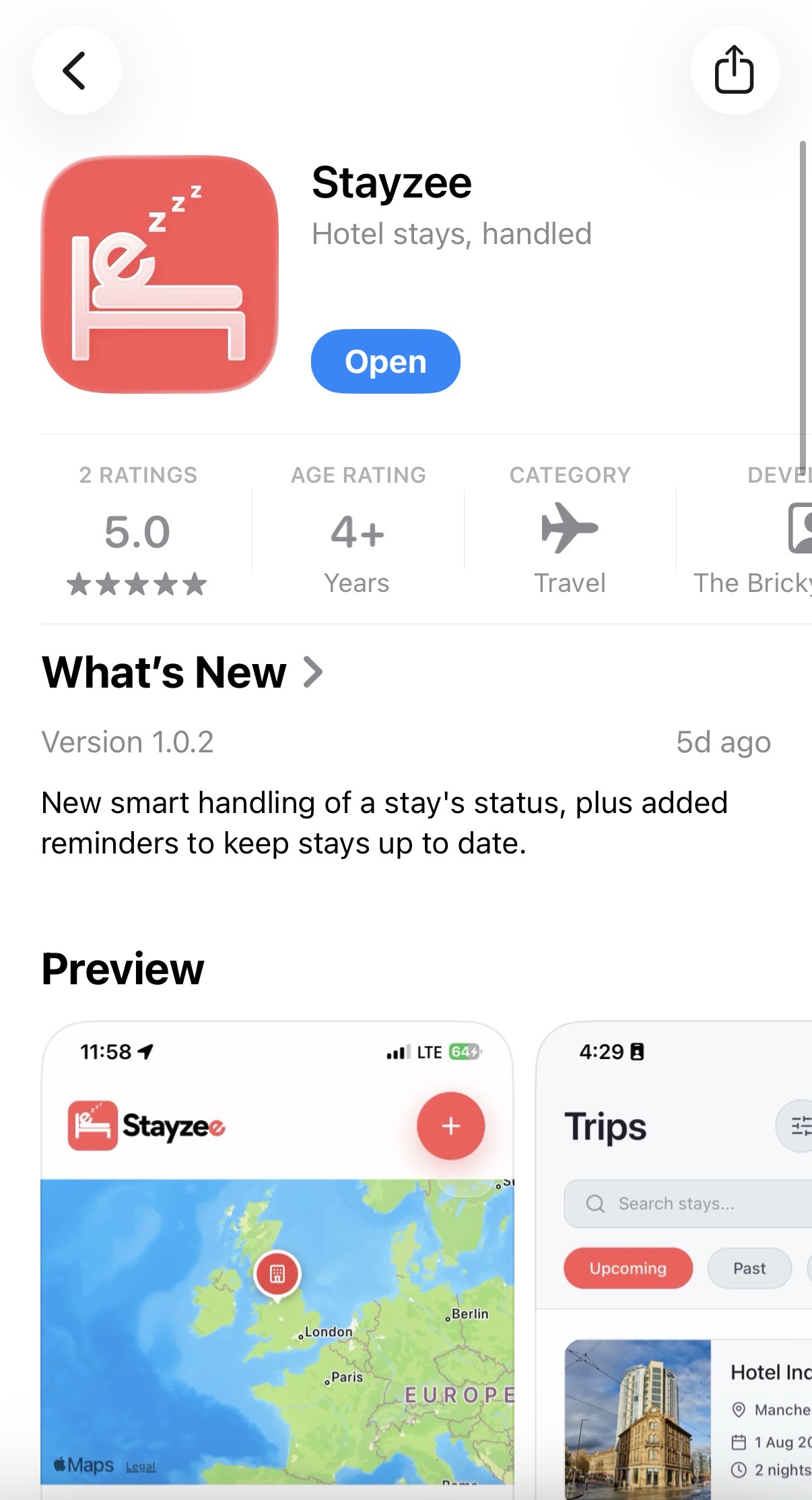 Stayzee listing in the iPhone App Store